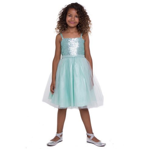 Petite Adele Little Girls Mint Sequined Top Tulle Flower Girl Dress 2T-6 - SophiasStyle.com