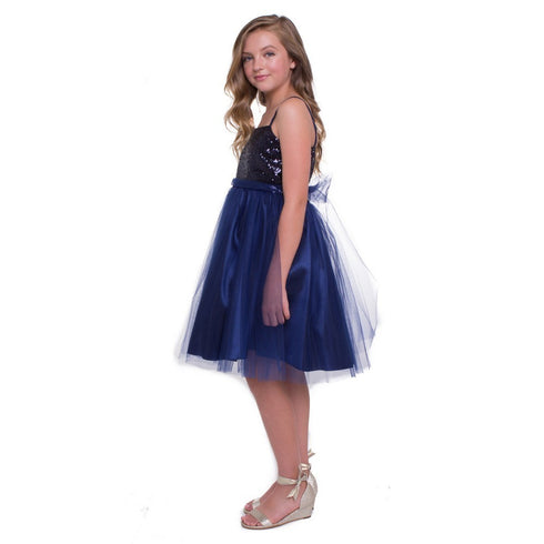 Petite Adele Little Girls Navy Sequined Top Tulle Flower Girl Dress 2T-6 - SophiasStyle.com
