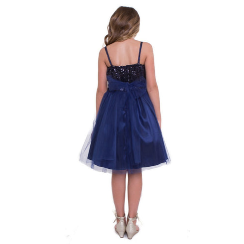 Petite Adele Big Girls Navy Sequined Top Tulle Junior Bridesmaid Dress 8-12 - SophiasStyle.com