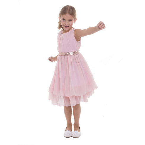 Petite Adele Big Girls Blush Chiffon Sequence Junior Bridesmaid Dress 8-16 - SophiasStyle.com