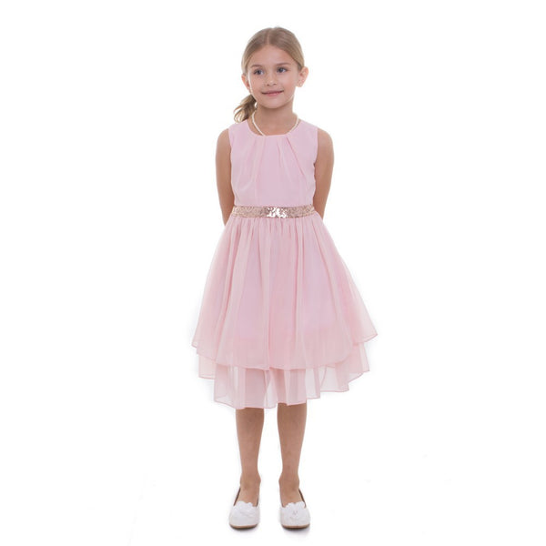 Petite Adele Little Girls Blush Chiffon Sequence Waist Flower Girl Dress 2T-6 - SophiasStyle.com