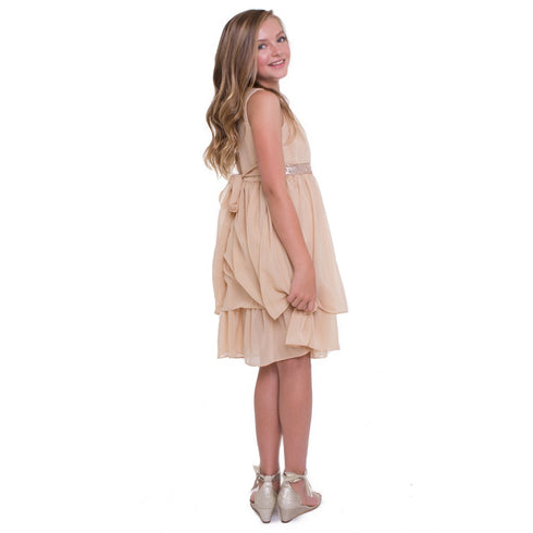 Petite Adele Big Girls Champagne Chiffon Sequence Junior Bridesmaid Dress 8-16 - SophiasStyle.com