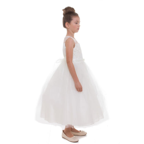 Petite Adele Little Girls Ivory Scalloped Lace Tulle Flower Girl Dress 2T-6 - SophiasStyle.com