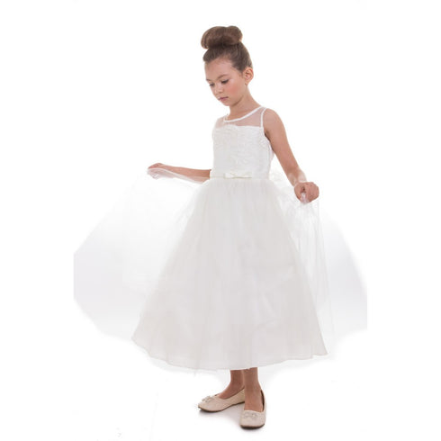 Petite Adele Big Girls Ivory Scalloped Lace Tulle Junior Bridesmaid Dress 8-16 - SophiasStyle.com