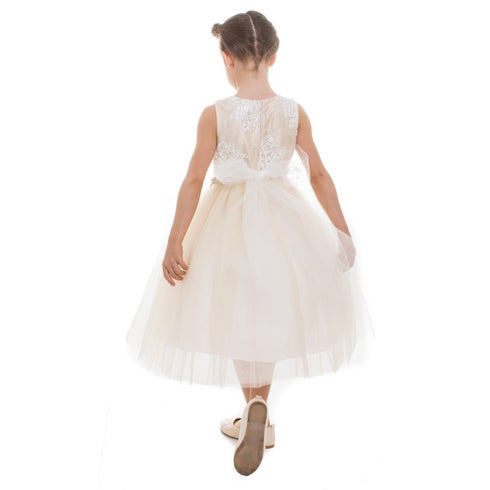 Petite Adele Little Girls Champagne Beaded Applique Flower Girl Dress 2T-6 - SophiasStyle.com