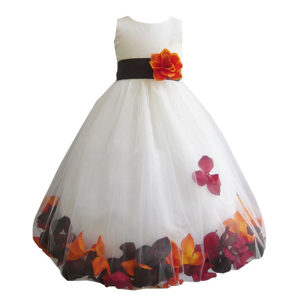 Little Girls Ivory Fall Color Petals Satin Tulle 3 Layer Bridesmaid Dress 2-6 - SophiasStyle.com