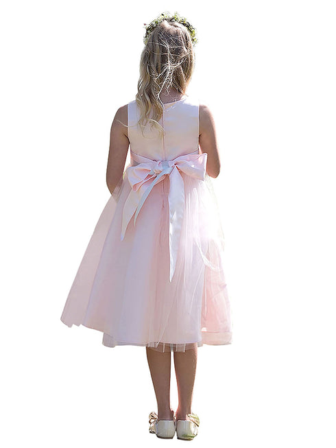 Petite Adele Big Girls Blush Dull Satin Tulle Broche Flower Girl Dress 8-12 - SophiasStyle.com
