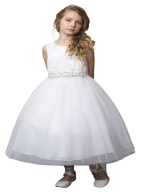 Petite Adele Big Girls White Silk Beaded Rhinestone Belt Flower Girl Dress 8-16 - SophiasStyle.com
