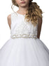Petite Adele Little Girls White Silk Beaded Rhinestone Belt Flower Girl Dress 2T-6 - SophiasStyle.com