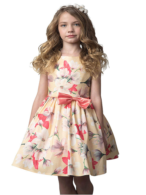 Petite Adele Big Girls Yellow Floral Sleeveless Flower Girl Dress 8-12 - SophiasStyle.com