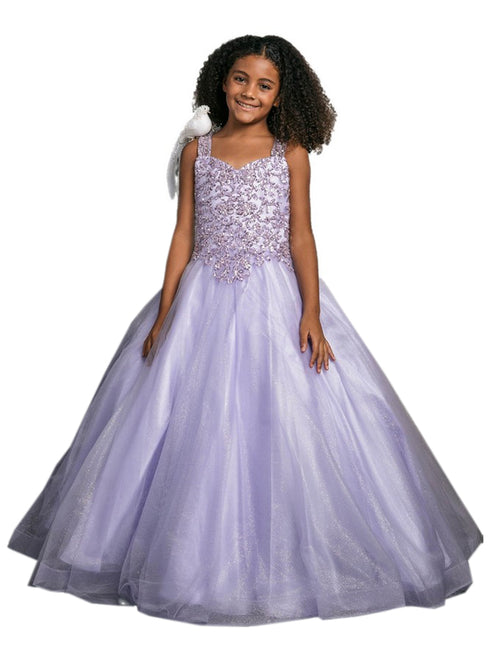 Petite Adele Little Girls Lilac Embroidered Bodice Glitter Tulle Gown 2-6 - SophiasStyle.com