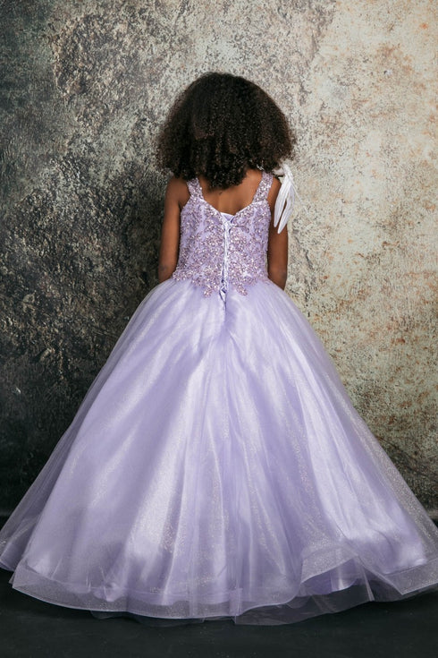 Petite Adele Little Girls Lilac Embroidered Bodice Glitter Tulle Gown 2-6 - SophiasStyle.com