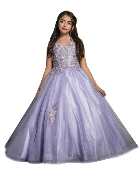 Petite Adele Big Girls Lilac Embroidered Bodice Off Shoulder Tulle Gown 8-16 - SophiasStyle.com