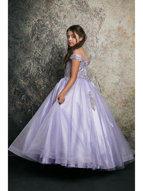 Petite Adele Big Girls Lilac Embroidered Bodice Off Shoulder Tulle Gown 8-16 - SophiasStyle.com