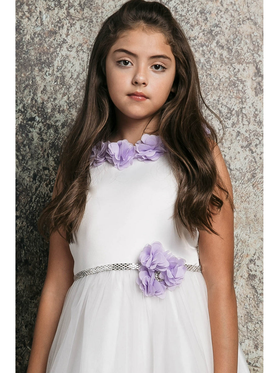 Big Girls Lilac Chiffon Floral Brooch Junior Bridesmaid Dress 8-20 20