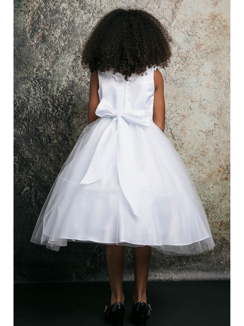 Petite Adele Little Girls White Chiffon Floral Brooch Flower Girl Dress 2-6 - SophiasStyle.com
