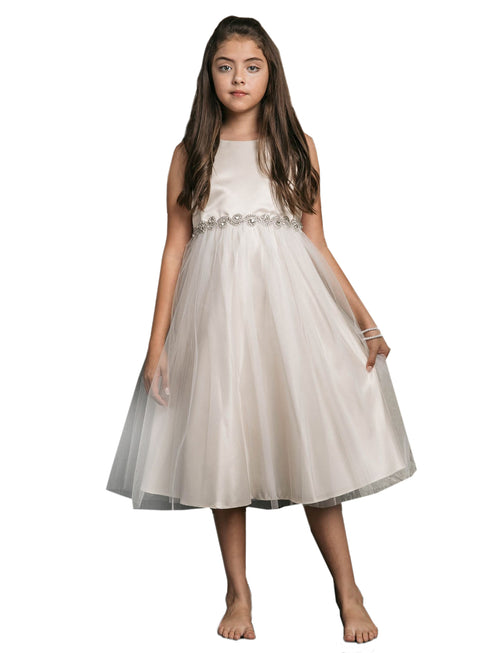 Petite Adele Little Girls Champagne Rhinestone Belt Flower Girl Dress 2-6 - SophiasStyle.com