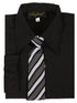 Rafael Big Boys Black Long Sleeve Dress Shirt White Stripe Tie Set 7-20 - SophiasStyle.com