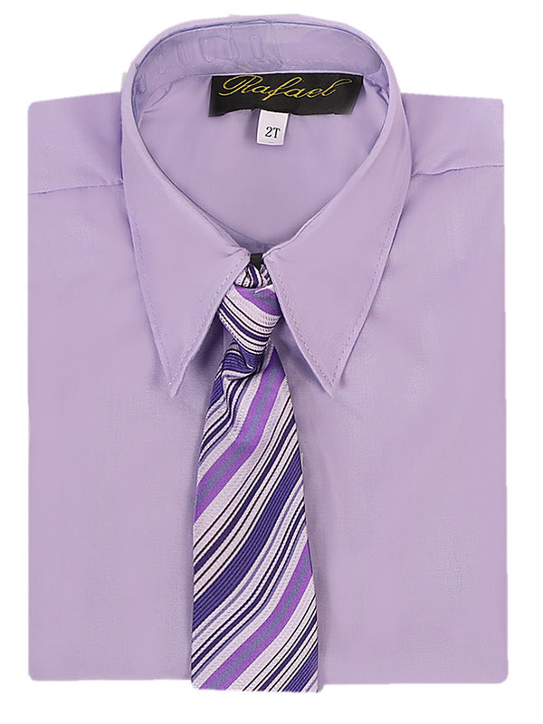 Rafael Little Boys Lilac Long Sleeve Dress Shirt Purple Stripe Tie Set 2T-6 - SophiasStyle.com