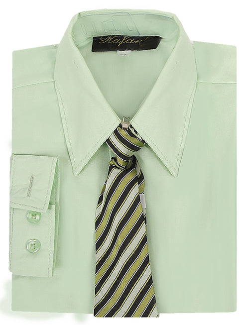 Rafael Big Boys Green Long Sleeve Dress Shirt Green Black Tie Set 7-20 - SophiasStyle.com