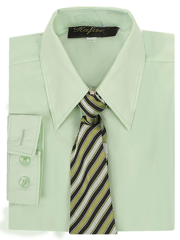 Rafael Little Boys Green Long Sleeve Dress Shirt Green Black Tie Set 2T-6 - SophiasStyle.com