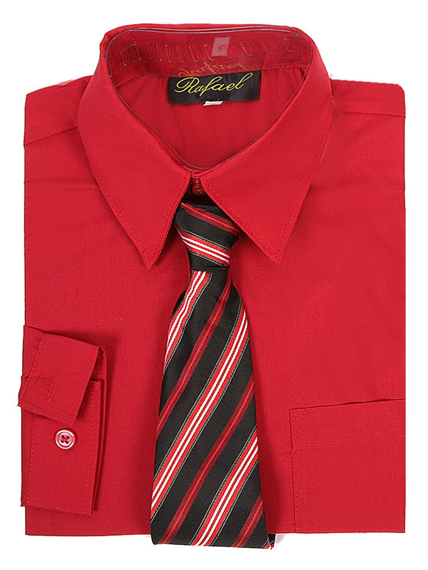 Rafael Little Boys Red Long Sleeve Dress Shirt Black Striped Tie Set 2T-6 - SophiasStyle.com