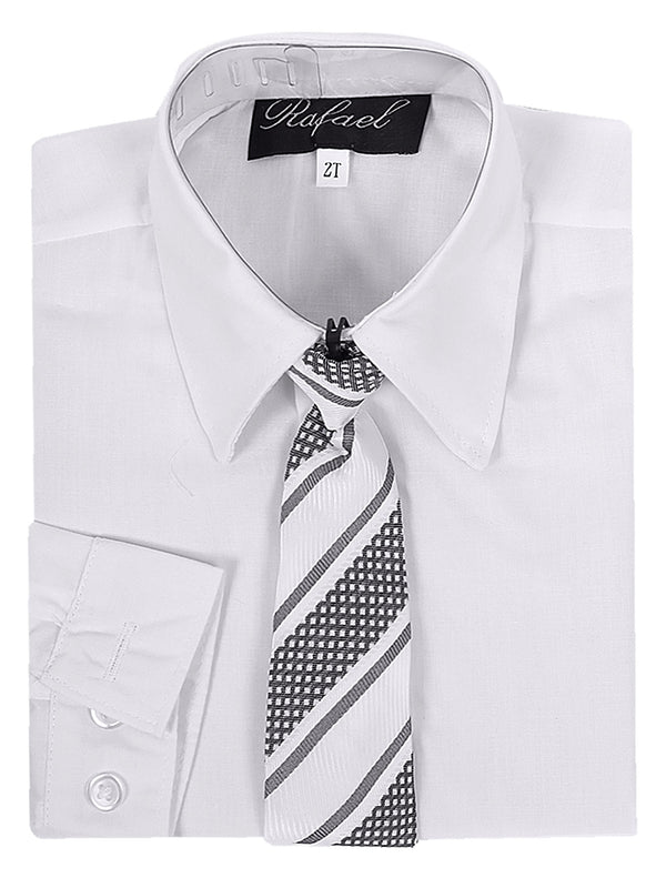Rafael Big Boys White Long Sleeve Dress Shirt Dark Gray Stripe Tie Set 7-20 - SophiasStyle.com