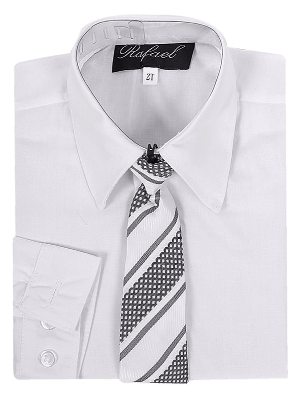 Rafael Big Boys White Long Sleeve Dress Shirt Dark Gray Stripe Tie Set 7-20 - SophiasStyle.com