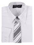 Rafael Big Boys White Long Sleeve Dress Shirt Dark Gray Stripe Tie Set 7-20 - SophiasStyle.com