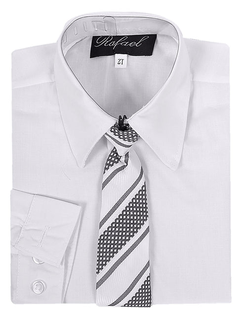 Rafael Big Boys White Long Sleeve Dress Shirt Dark Gray Stripe Tie Set 7-20 - SophiasStyle.com