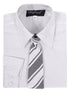 Rafael Big Boys White Long Sleeve Dress Shirt Dark Gray Stripe Tie Set 7-20 - SophiasStyle.com