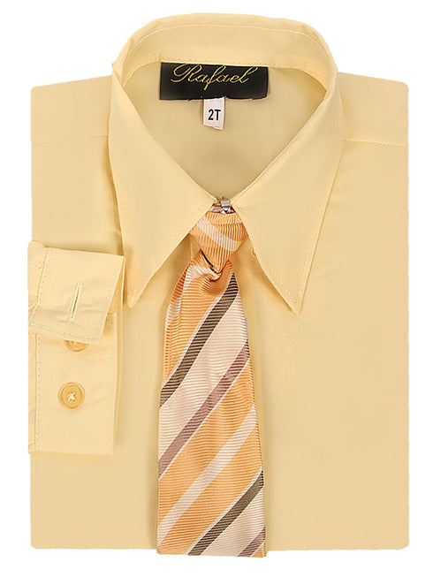 Rafael Big Boys Yellow Long Sleeve Dress Shirt Striped Tie Set 7-20 - SophiasStyle.com