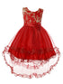 Rain Kids Girls Multi Color Gold Floral Applique Hi-Low Christmas Dress 3-12 - SophiasStyle.com