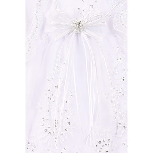 Rainkids Baby Girls White Sequins Embroidered Lace Cape Baptism Dress 0-24M - SophiasStyle.com