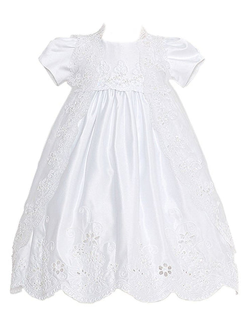 Rain Kids White Satin Puff Sleeve Pearl Baptism Dress Girls 6M-4T - SophiasStyle.com