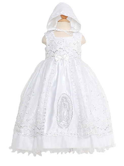 Rain Kids White Mary Silver Embroidered Baptism Dress Girls 6M-4T - SophiasStyle.com