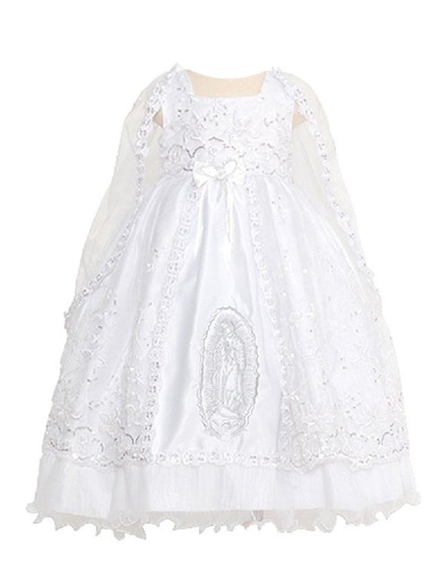 Rain Kids White Mary Silver Embroidered Baptism Dress Girls 6M-4T - SophiasStyle.com