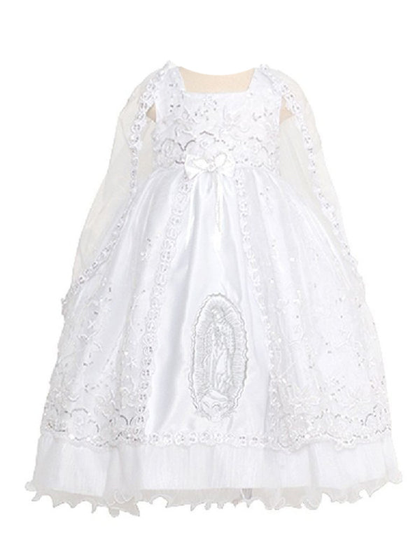 Rain Kids White Mary Silver Embroidered Baptism Dress Girls 6M-4T - SophiasStyle.com