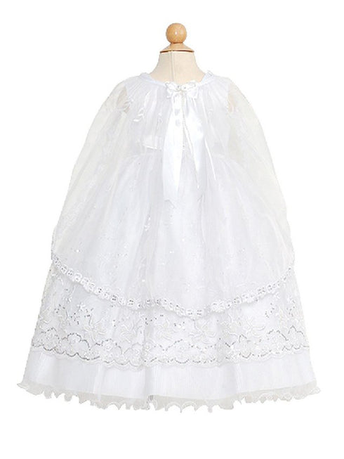 Rain Kids White Mary Silver Embroidered Baptism Dress Girls 6M-4T - SophiasStyle.com