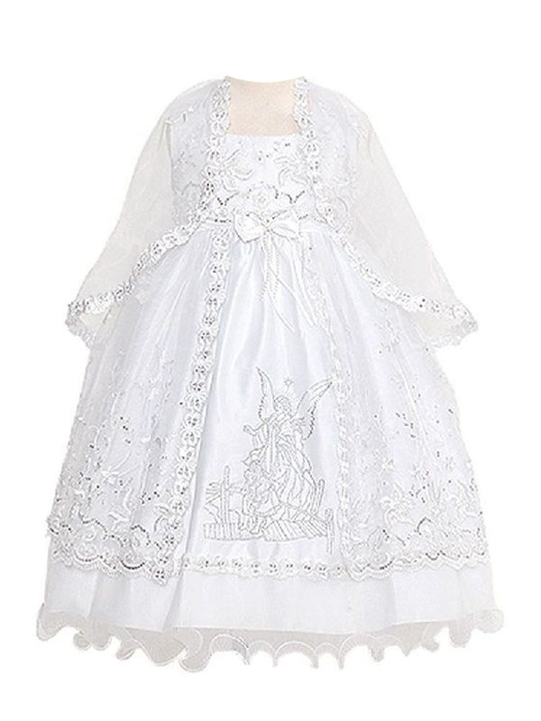 Rain Kids White Silver Embroidered Angel Baptism Dress Girls 6M-4T - SophiasStyle.com