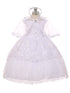 Rainkids Baby Girls White Organza Sequins Hi-Low Sheer Cape Baptism Dress 6-12M - SophiasStyle.com
