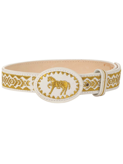 Rain Kids Boys White Gold Horse Hand Embroidered Dress Belt 18"-32" - SophiasStyle.com