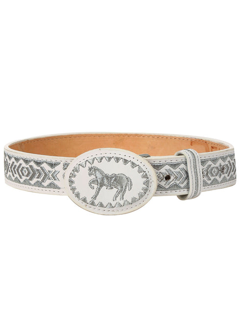 Rain Kids Boys White Silver Horse Hand Embroidered Dress Belt 18"-32" - SophiasStyle.com