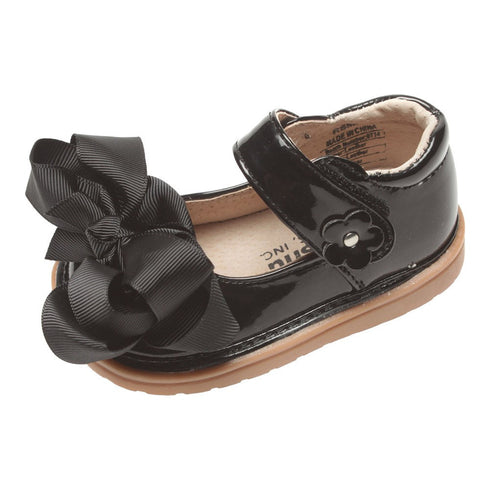 Mooshu Trainers Baby Girls Black Patent Bow Squeaky Mary Jane Shoes 3-4 Baby - SophiasStyle.com