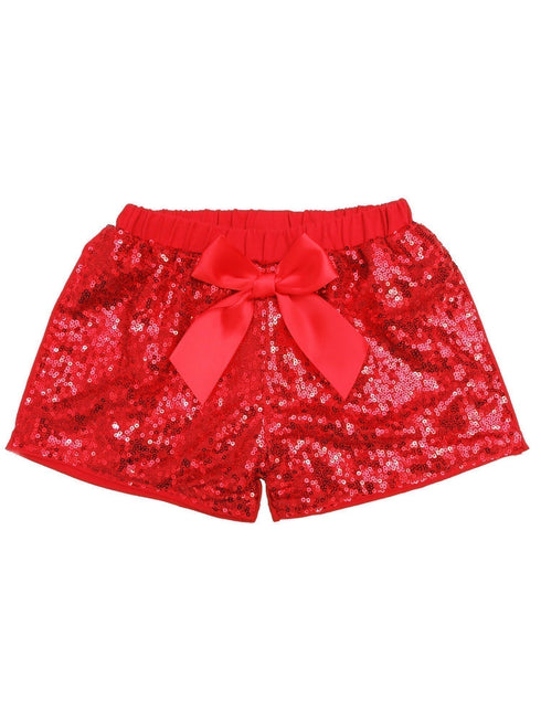 Girls Multi Color Sequin Satin Bow Elastic Waist Shorts 24 Months-6 - SophiasStyle.com