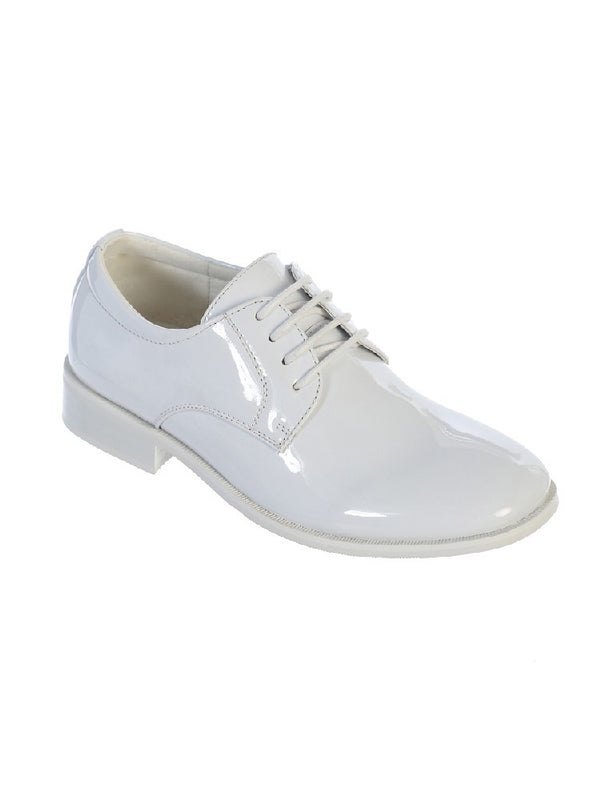 Tip Top Kids Boys White Shiny Leather Lace Up Dress Shoes 4-8 Kids - SophiasStyle.com