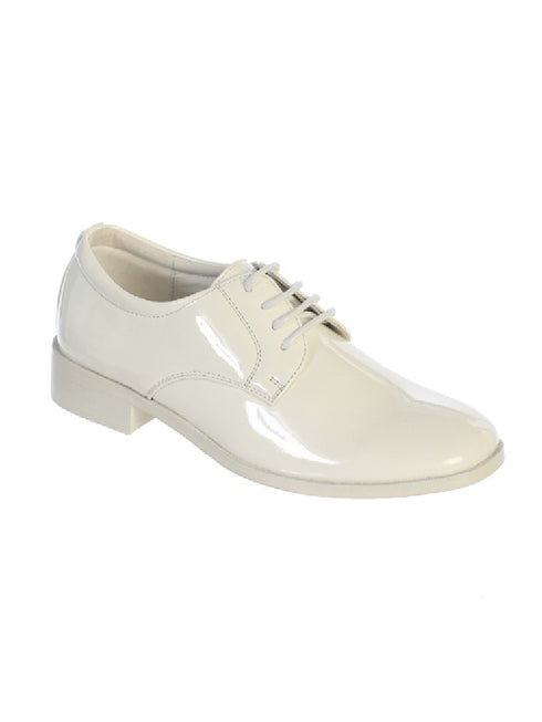 Tip Top Kids Boys Ivory Shiny Leather Lace Up Dress Shoes 4-8 Kids - SophiasStyle.com