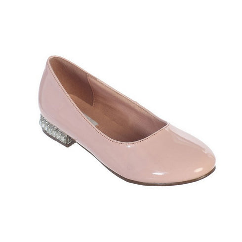 Girls Blush Glitter Rhinestone Jeweled Heel Patent Leather Flats 12 Kids - SophiasStyle.com