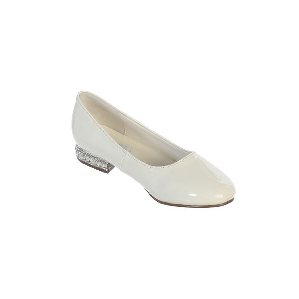 Girls Ivory Glitter Rhinestone Jeweled Heel Patent Leather Flats 11-5 Kids - SophiasStyle.com