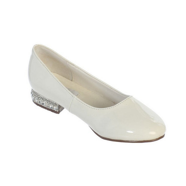 Girls Ivory Glitter Rhinestone Jeweled Heel Patent Leather Flats 1 Kids - SophiasStyle.com